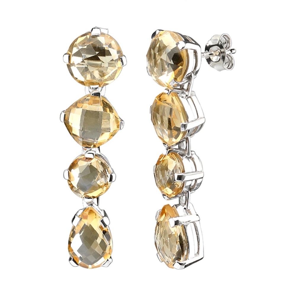 Citrine Sterling Silver Multi Stone Long Drop & Dangle Earrings